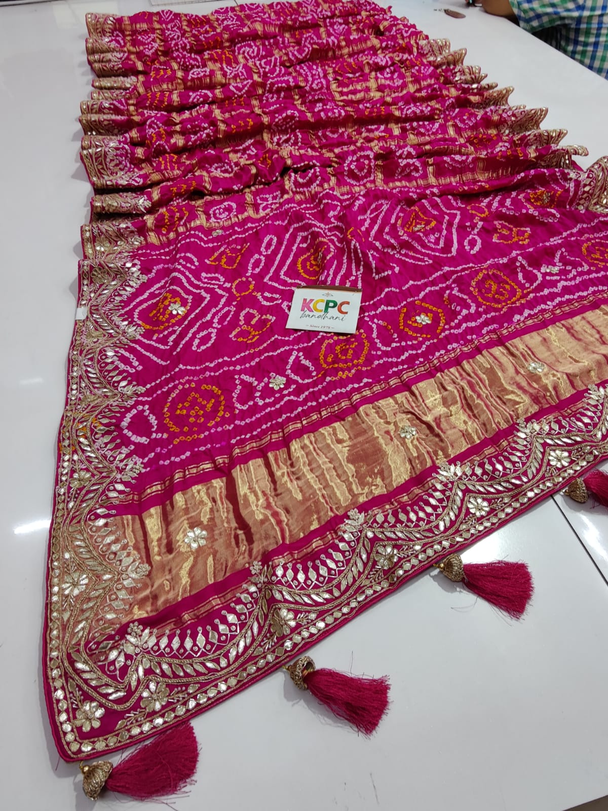 Pure Gaji Silk Bandhani Ghatchola Gota Patti Hand Bandhani Saree Rg Nr Pink