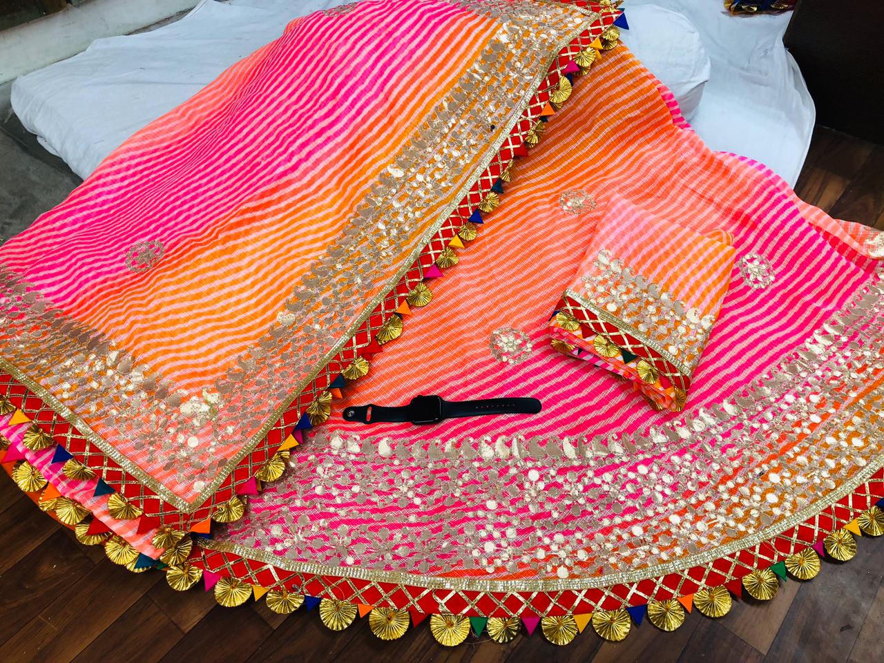 Pure Kotta Doriya Beautiful Rajasthani Design With Gotaptti Work Lehnga Kml Or Pink Yellow Lehenga