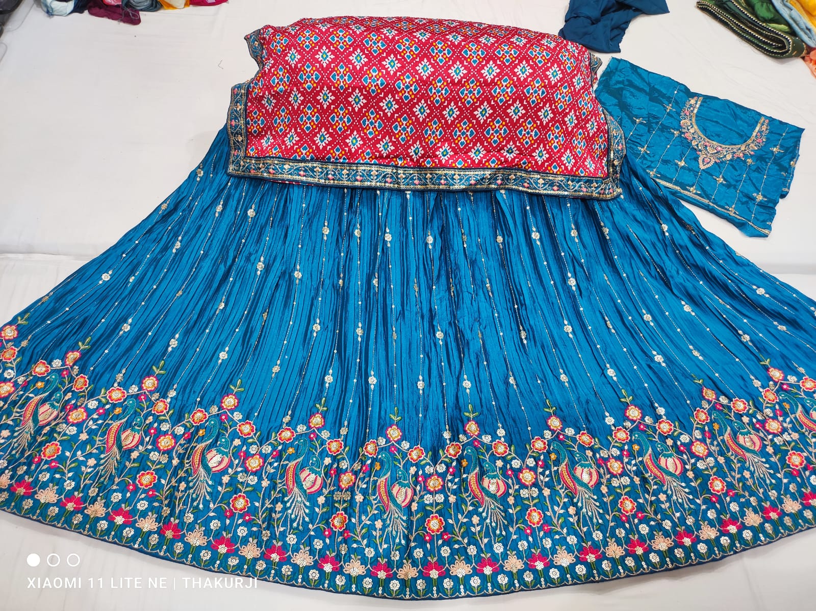 Pure Chinon Crush With Bandhej Silk Heavy Work Embroidery Lehnga Rj Nr Blue Lehenga