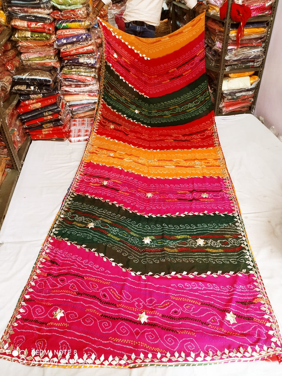 Pure Georgette Multi Colour Leheriya Bandhej Gotapatti Work Saree Nr Mhs