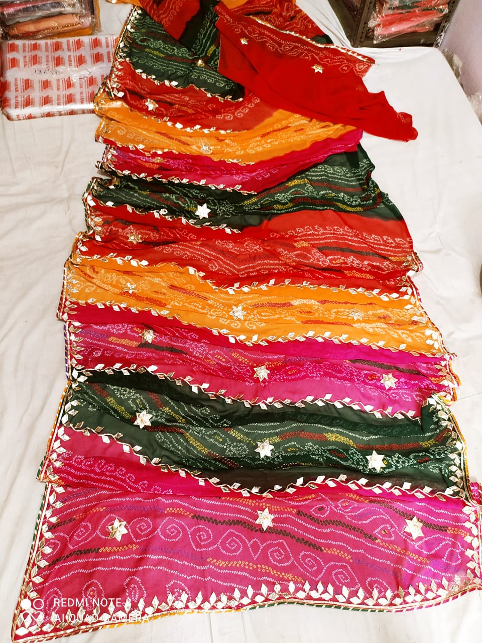 Pure Georgette Multi Colour Leheriya Bandhej Gotapatti Work Saree Nr Mhs