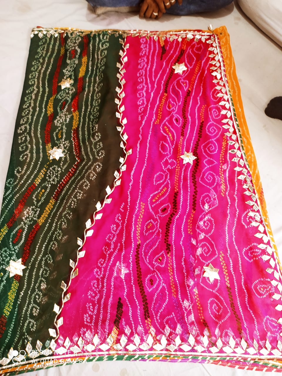 Pure Georgette Multi Colour Leheriya Bandhej Gotapatti Work Saree Nr Mhs