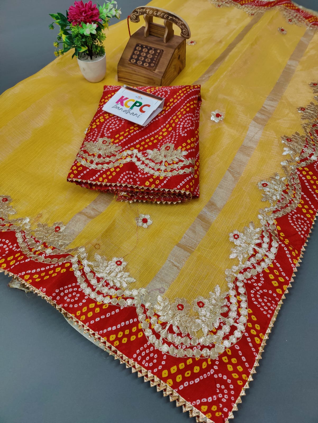 Pure Soft Cotton With Gota Work All Over Saree Bandej Kc Or Saree