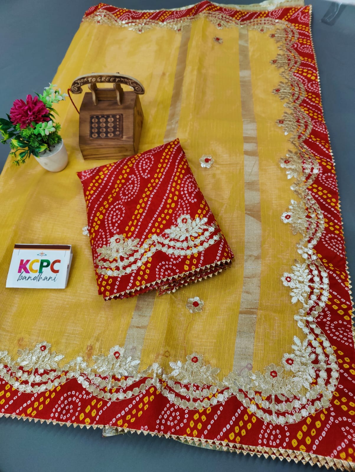 Pure Soft Cotton With Gota Work All Over Saree Bandej Kc Or Yellow Saree