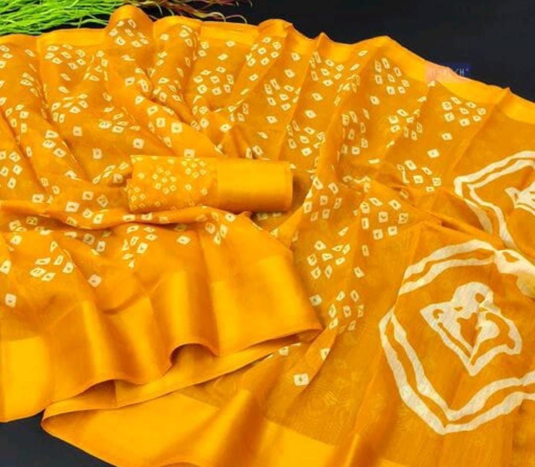 Pure Linen Cotton With Zari And Traditional Bandhni Print Saree Kcpc Ir Saree