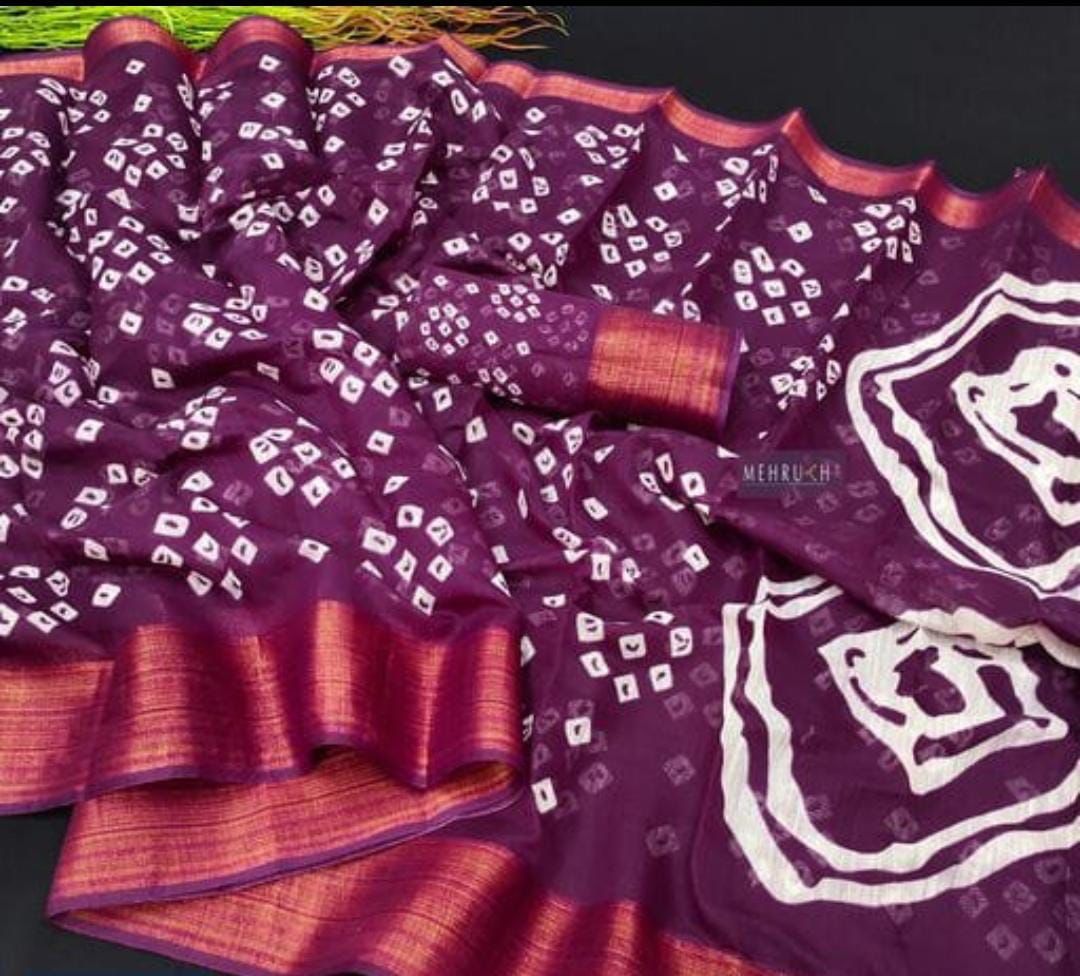 Pure Linen Cotton With Zari And Traditional Bandhni Print Saree Kcpc Ir Saree