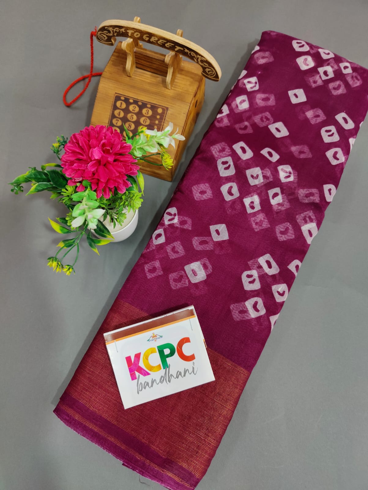 Pure Linen Cotton With Zari And Traditional Bandhni Print Saree Kcpc Ir Wine Saree