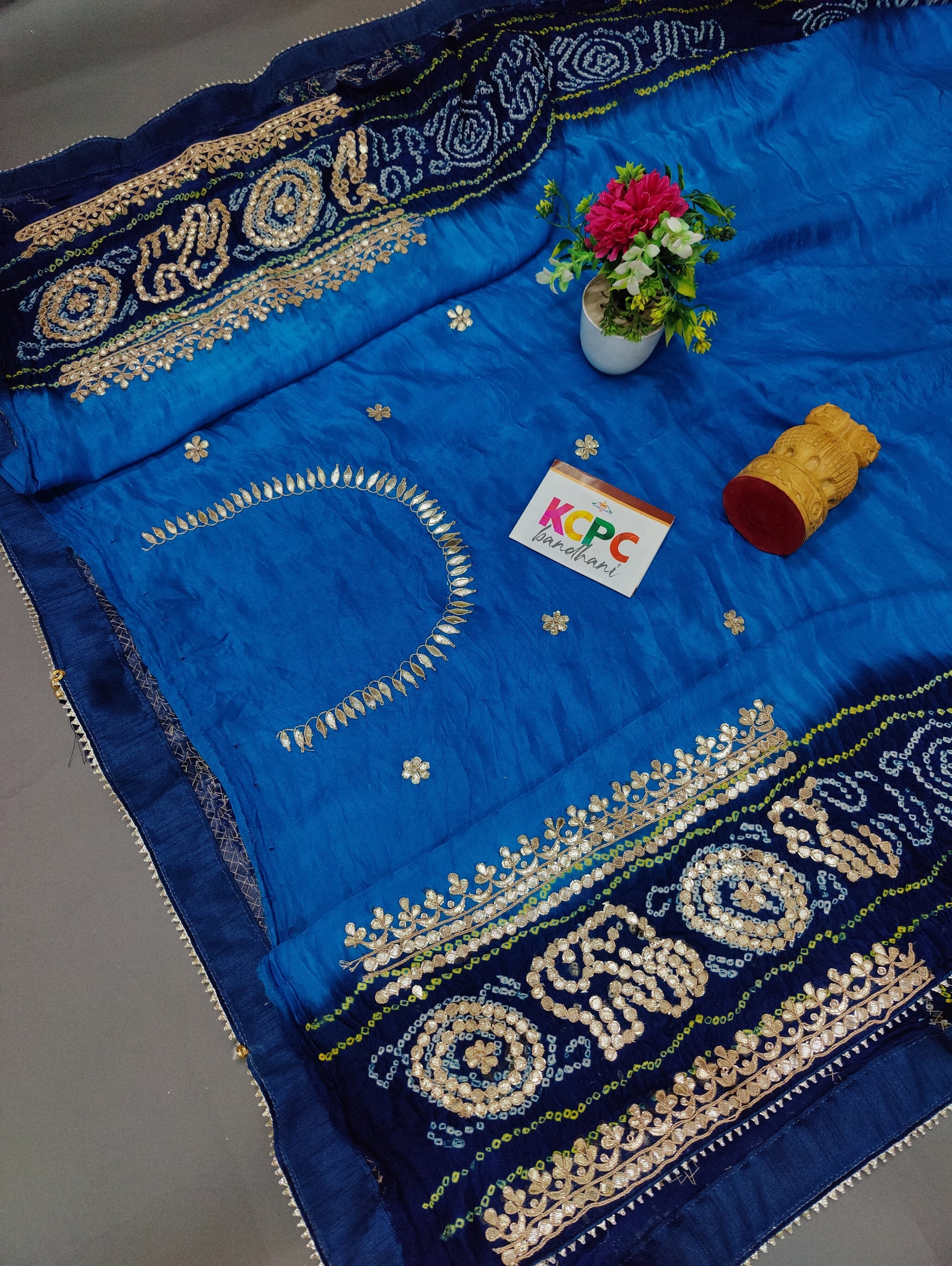 Pure Gaji Silk Handmade Bandhej Piliya Style Gotapatti Work Jaipuri Saree Ami