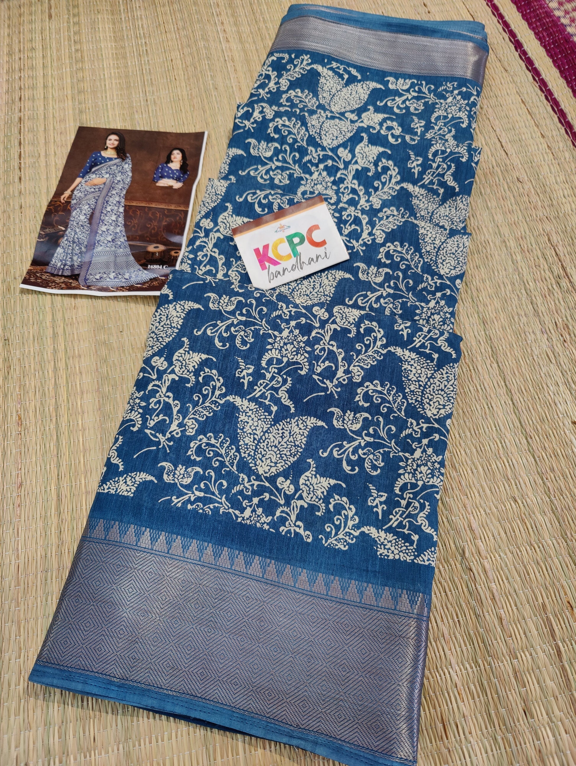 New Batik Sanganeri Print Banarasi Border Saree With Blouse Jpp Blue