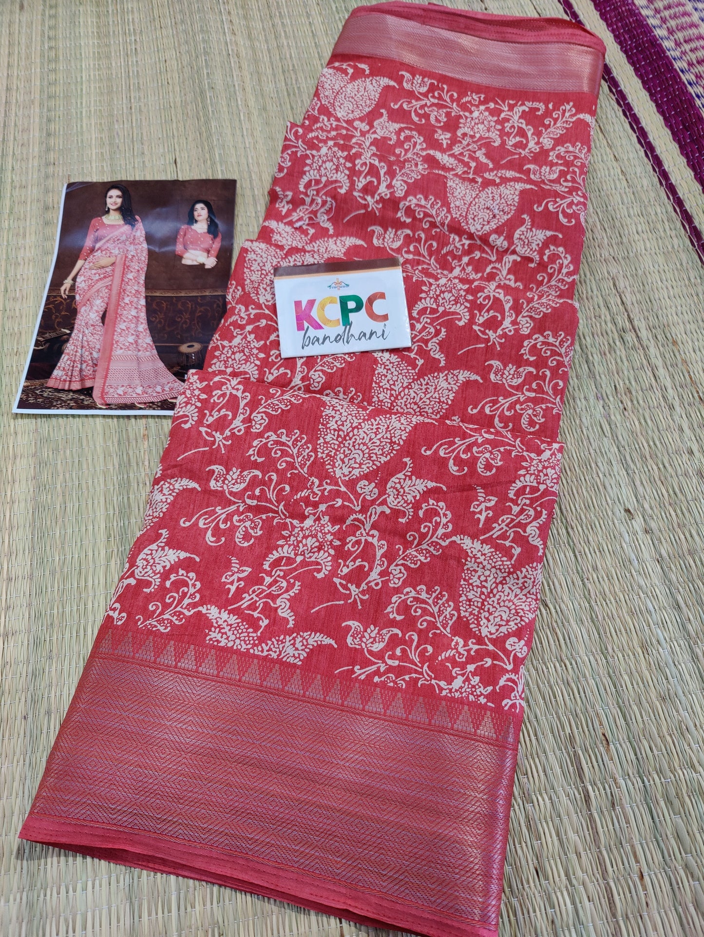 New Batik Sanganeri Print Banarasi Border Saree With Blouse Jpp Peach