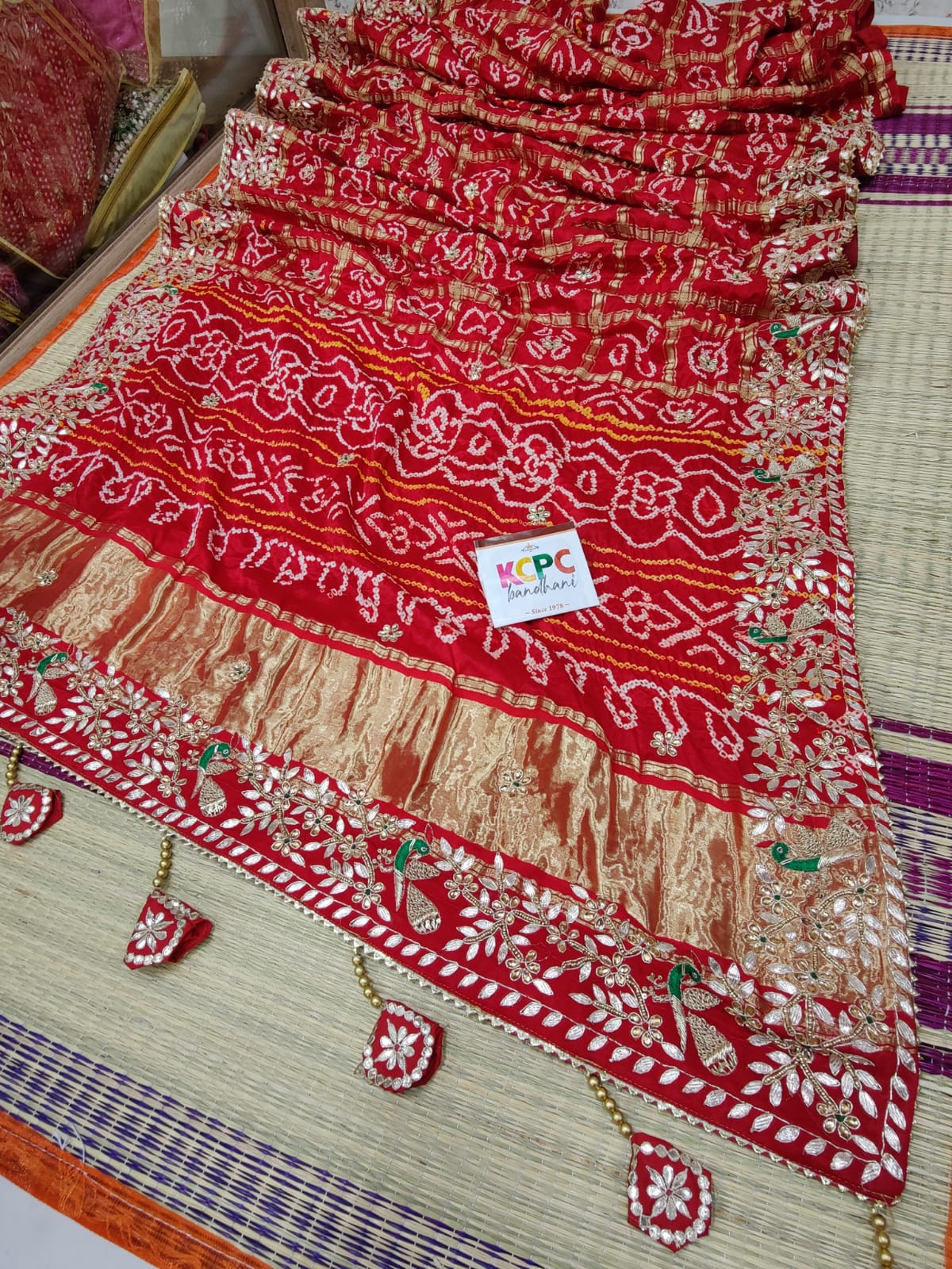 Pure Gaji Silk Bandhani Ghatchola Heavy Gotapatti Work Saree, KCPC, OR