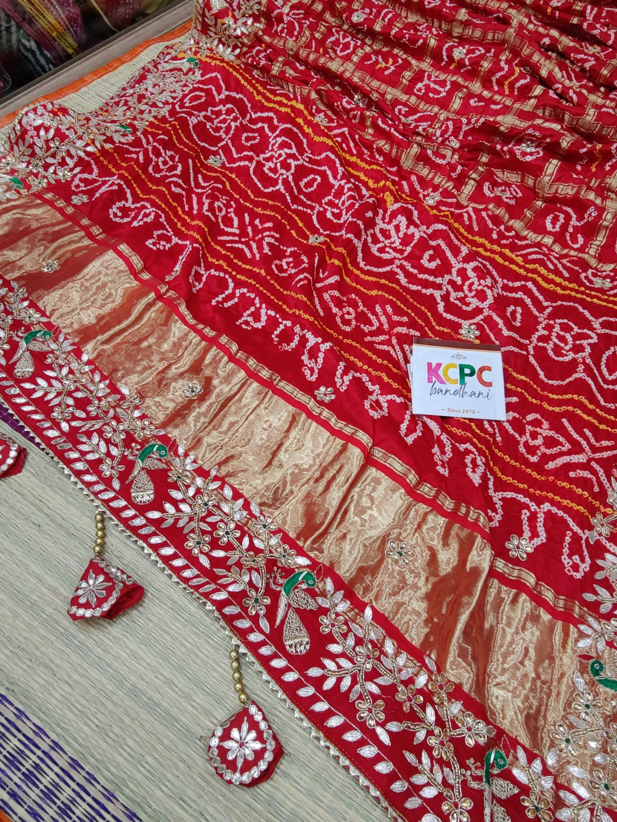 Pure Gaji Silk Bandhani Ghatchola Heavy Gotapatti Work Saree, KCPC, OR