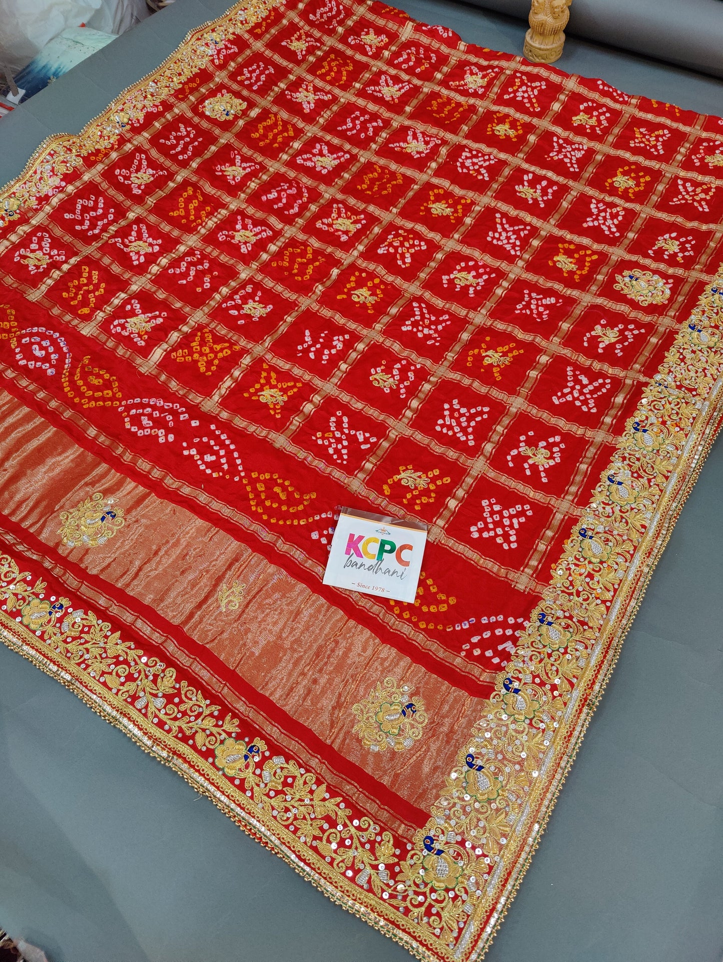 Rajasthani Trending Pure Gaji Silk Bandhani Jardozi Work Ghatchola Chunri Pila Odhna in Aara Tari Handwork