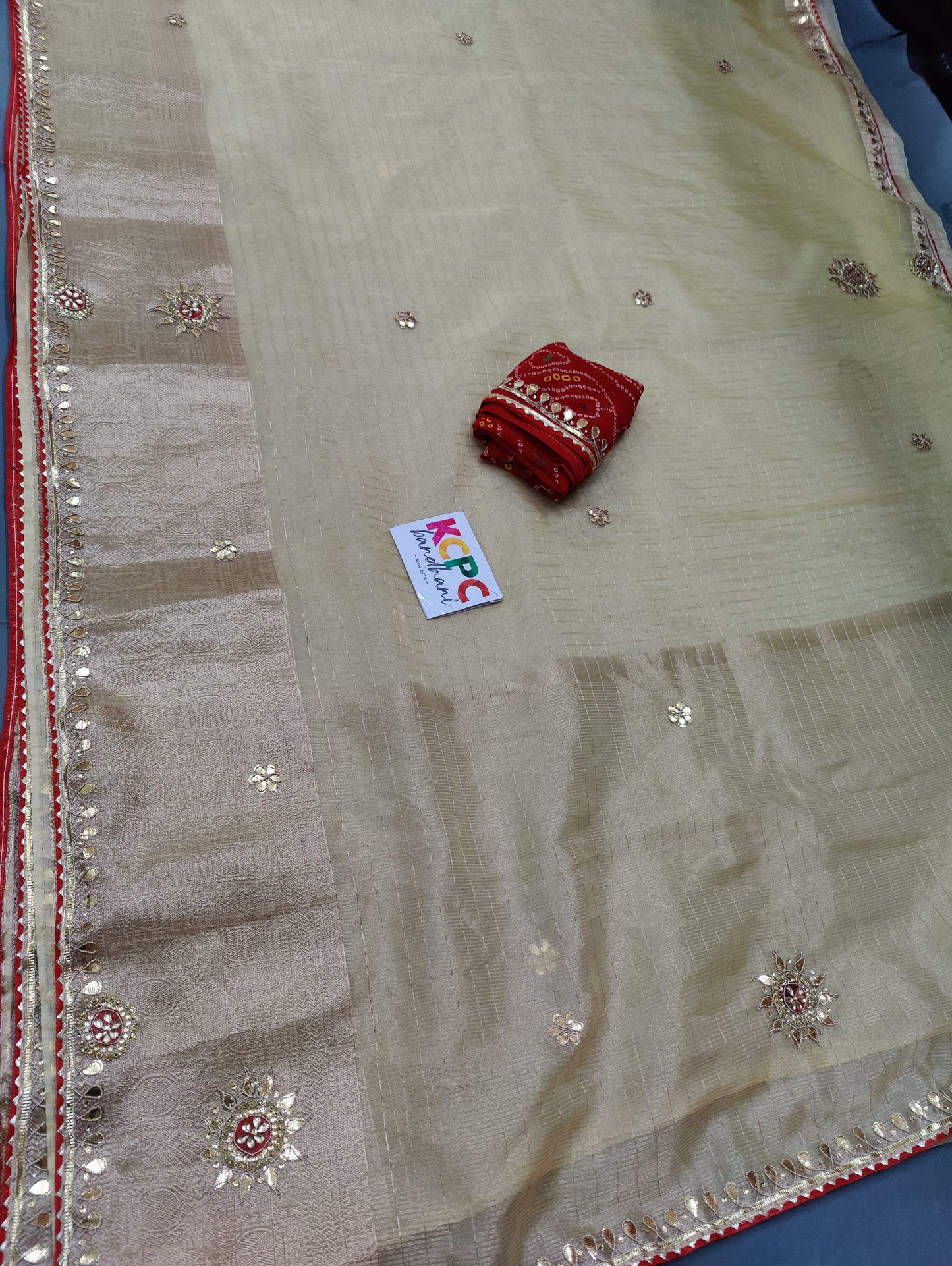 Pure Organza Beautiful Check Checks with Gotaptti Work Saree,SMJ