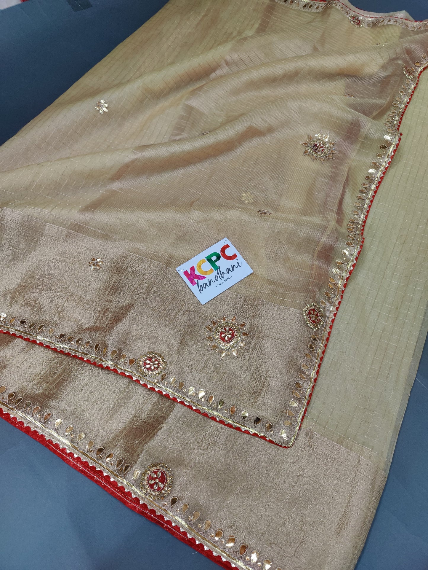 Pure Organza Beautiful Check Checks with Gotaptti Work Saree,SMJ