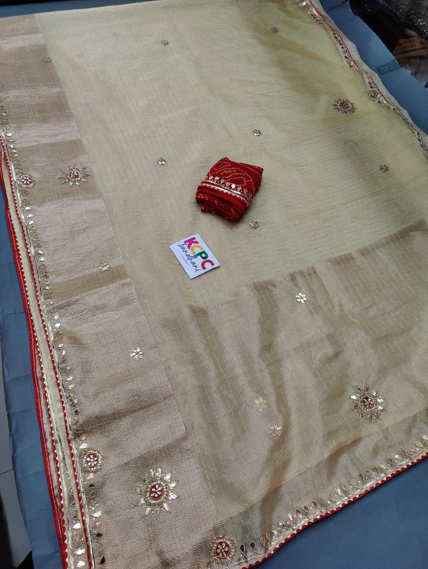 Pure Organza Beautiful Check Checks with Gotaptti Work Saree,SMJ