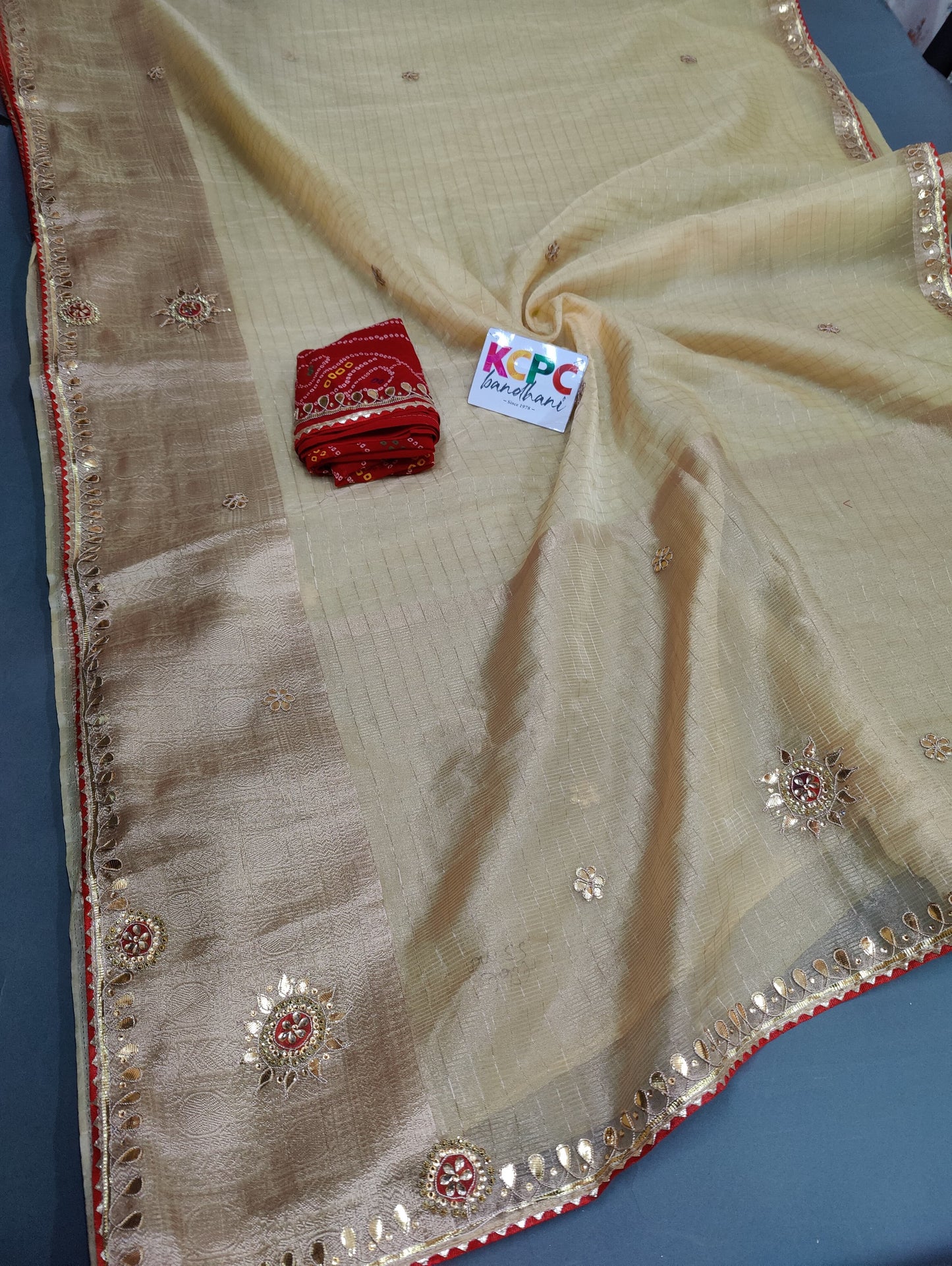 Pure Organza Beautiful Check Checks with Gotaptti Work Saree,SMJ