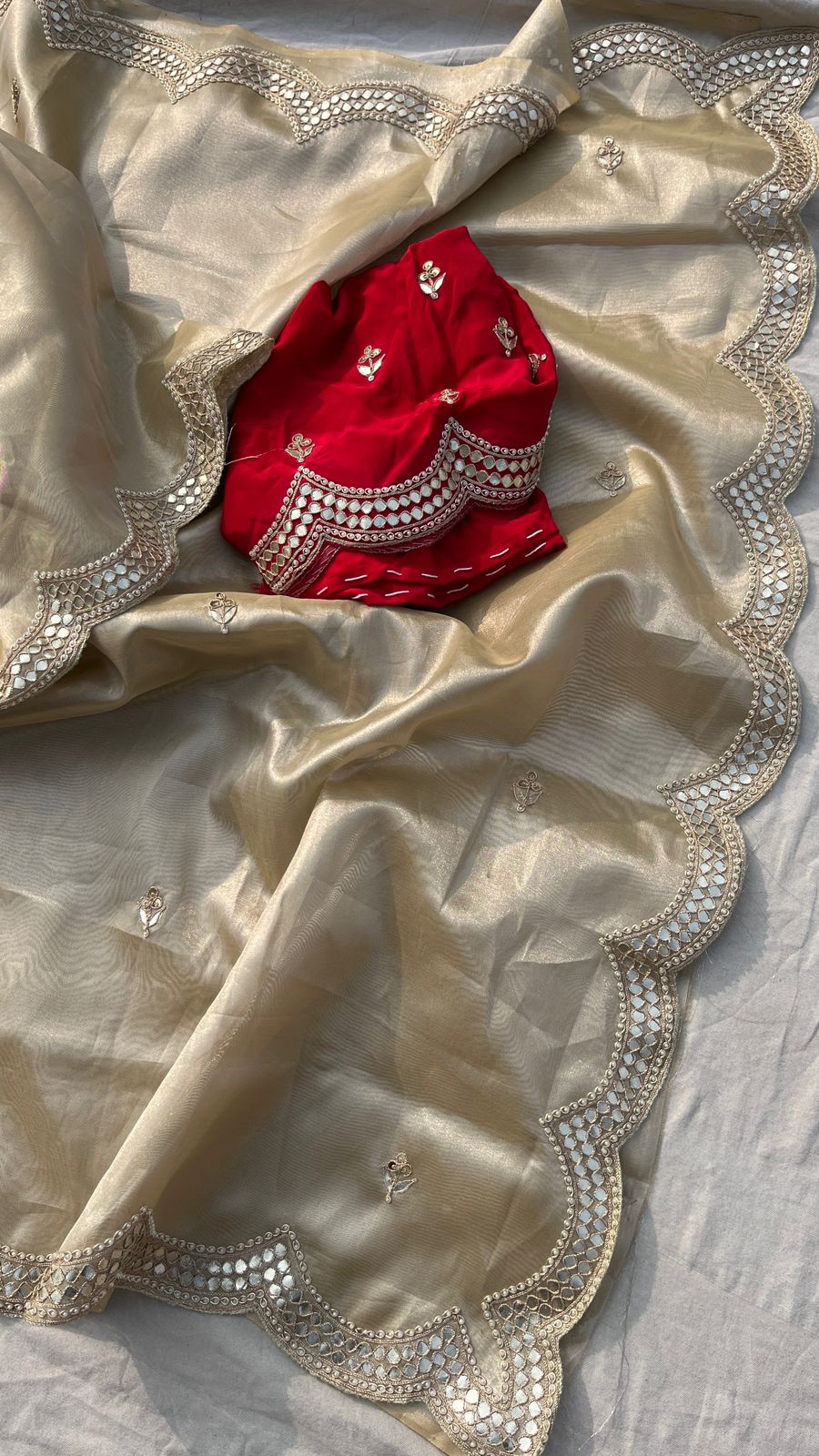 Pure Tussar Tissue Gotapatti Work Jaipuri Saree amt