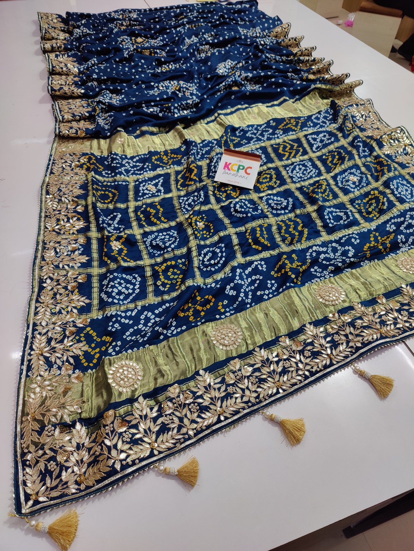 Pure Gaji Silk Bandhani Ghatchola Gotapatti Saree With Blouse , OR , KCPC