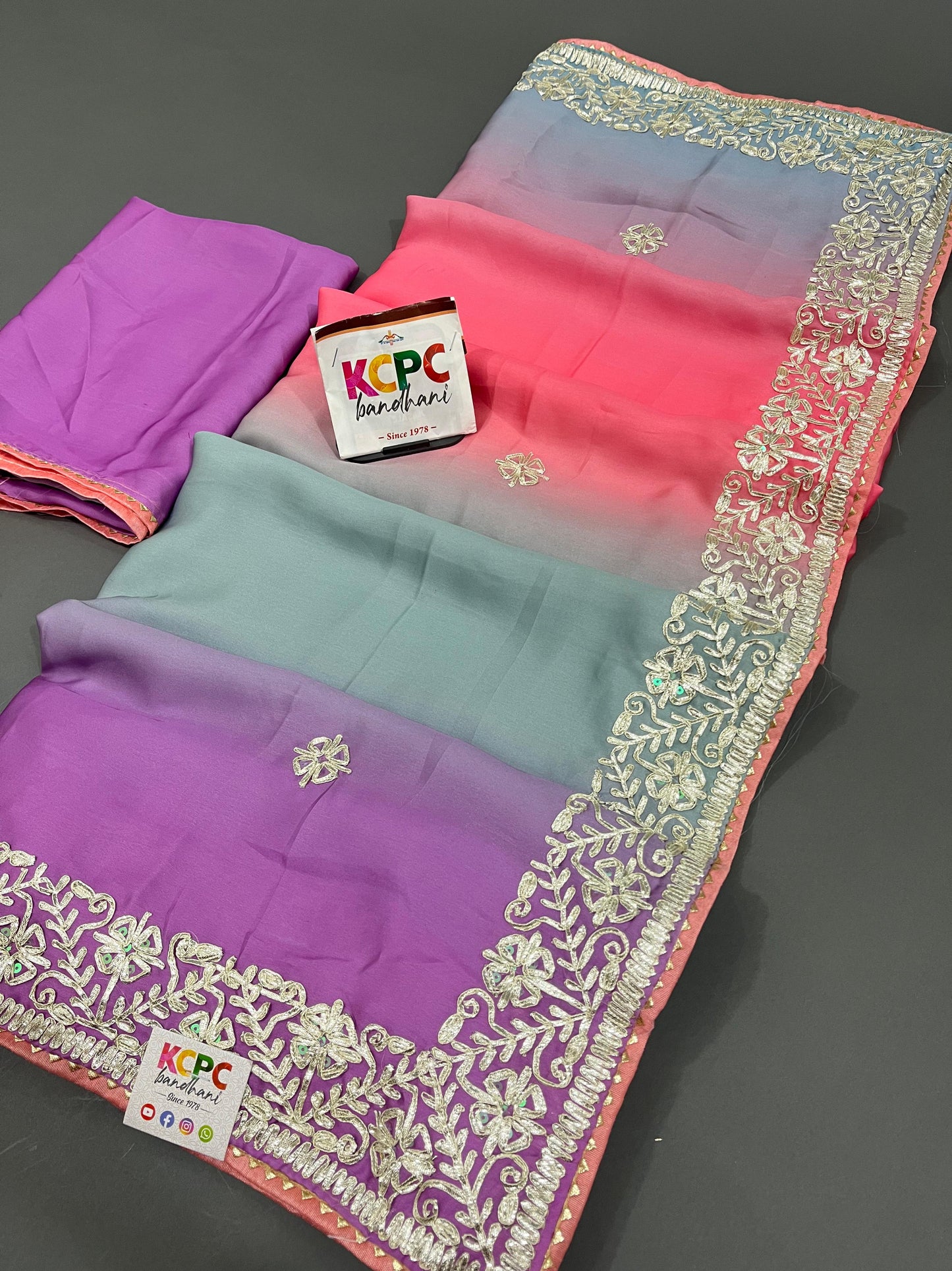 New Satin Silk Tie Dye Special Gotapatti Work Saree