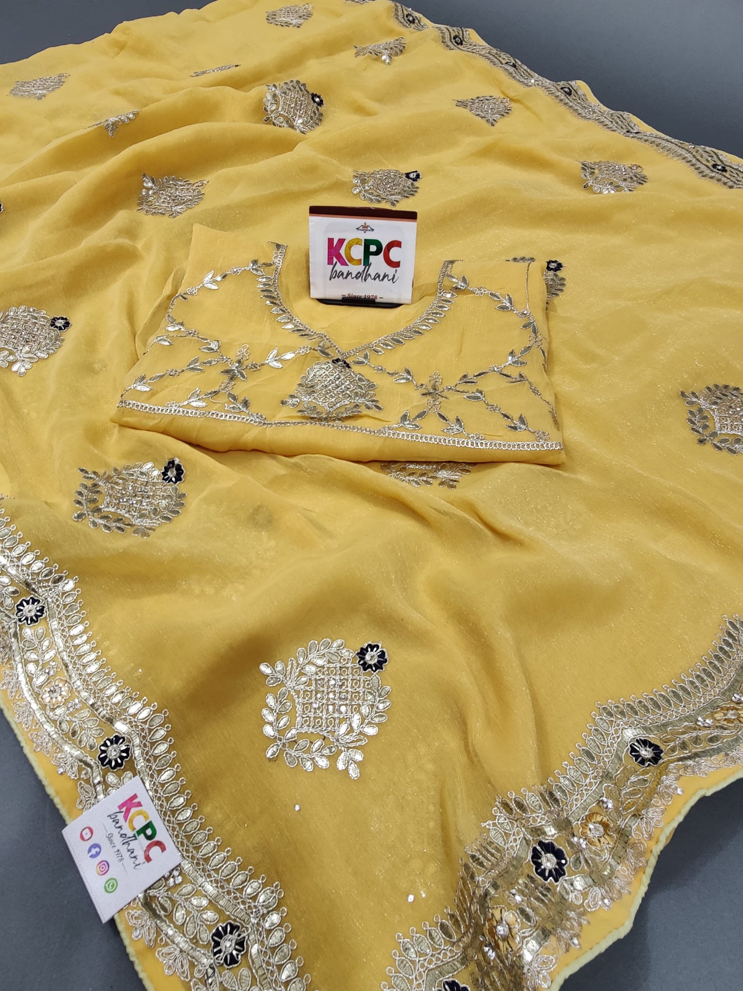 Pure Tissue Chiffon KCPC Star Designer Saree with Gotapatti Peacock work