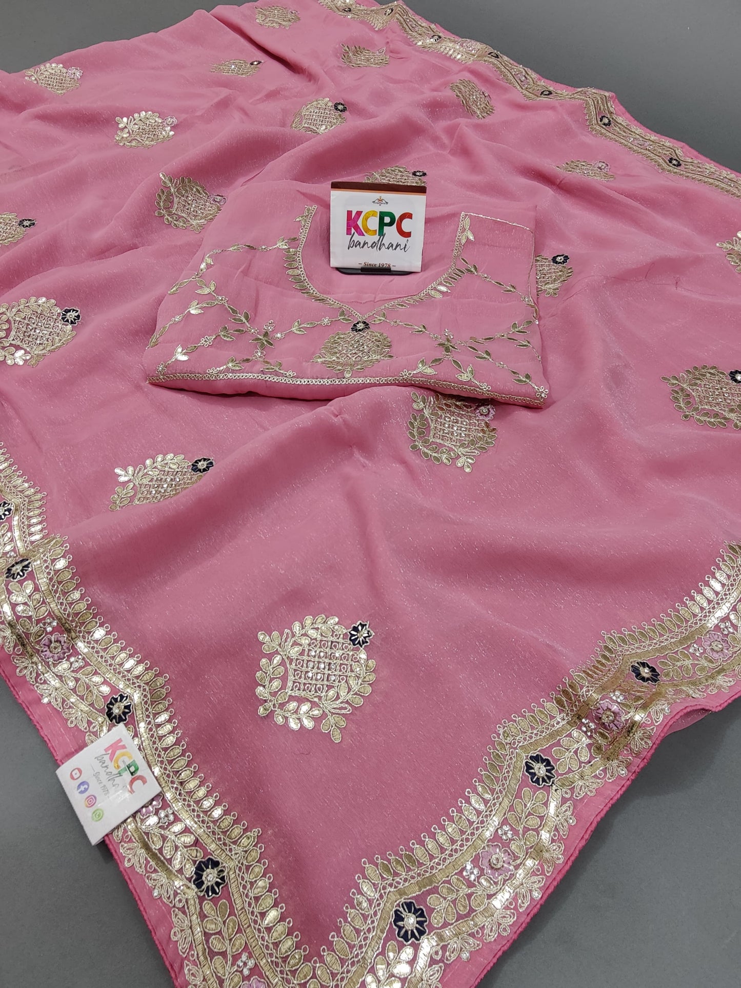 Pure Tissue Chiffon KCPC Star Designer Saree with Gotapatti Peacock work