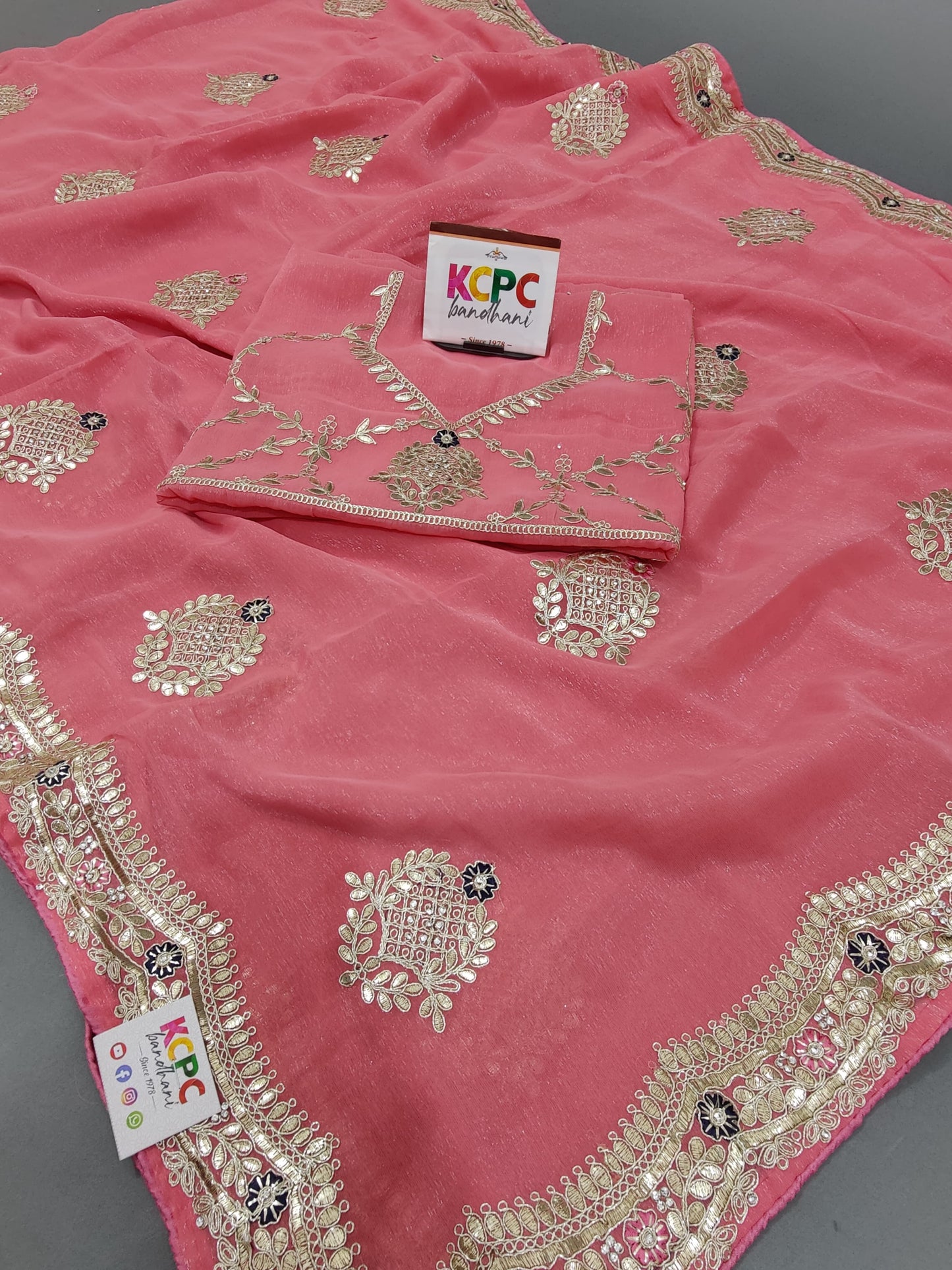 Pure Tissue Chiffon KCPC Star Designer Saree with Gotapatti Peacock work