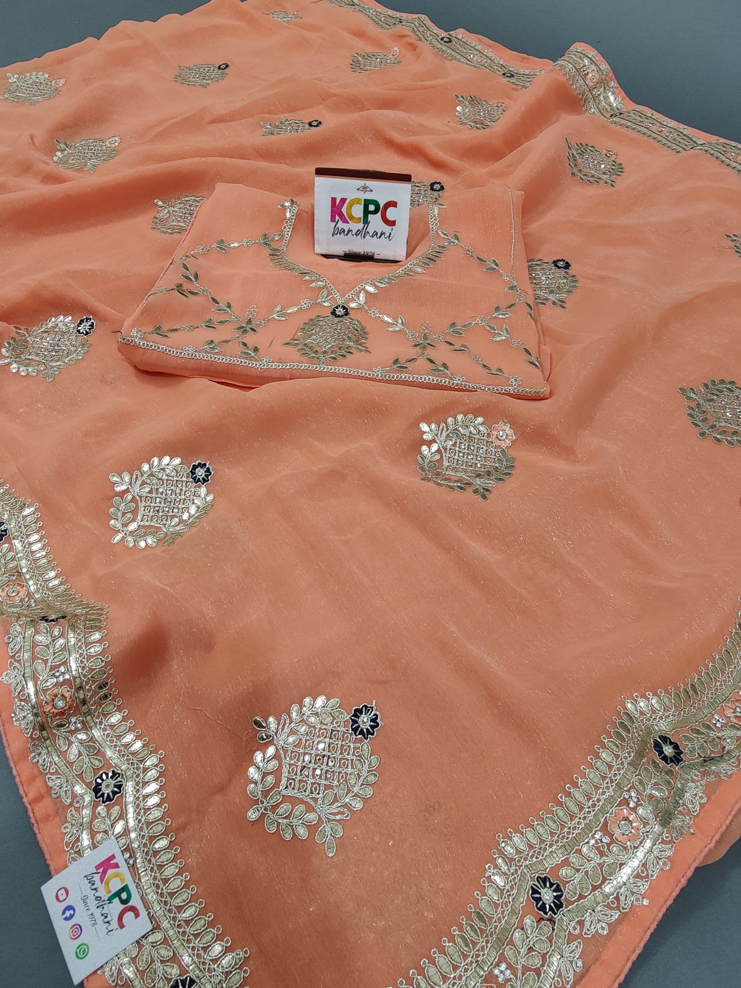 Pure Tissue Chiffon KCPC Star Designer Saree with Gotapatti Peacock work