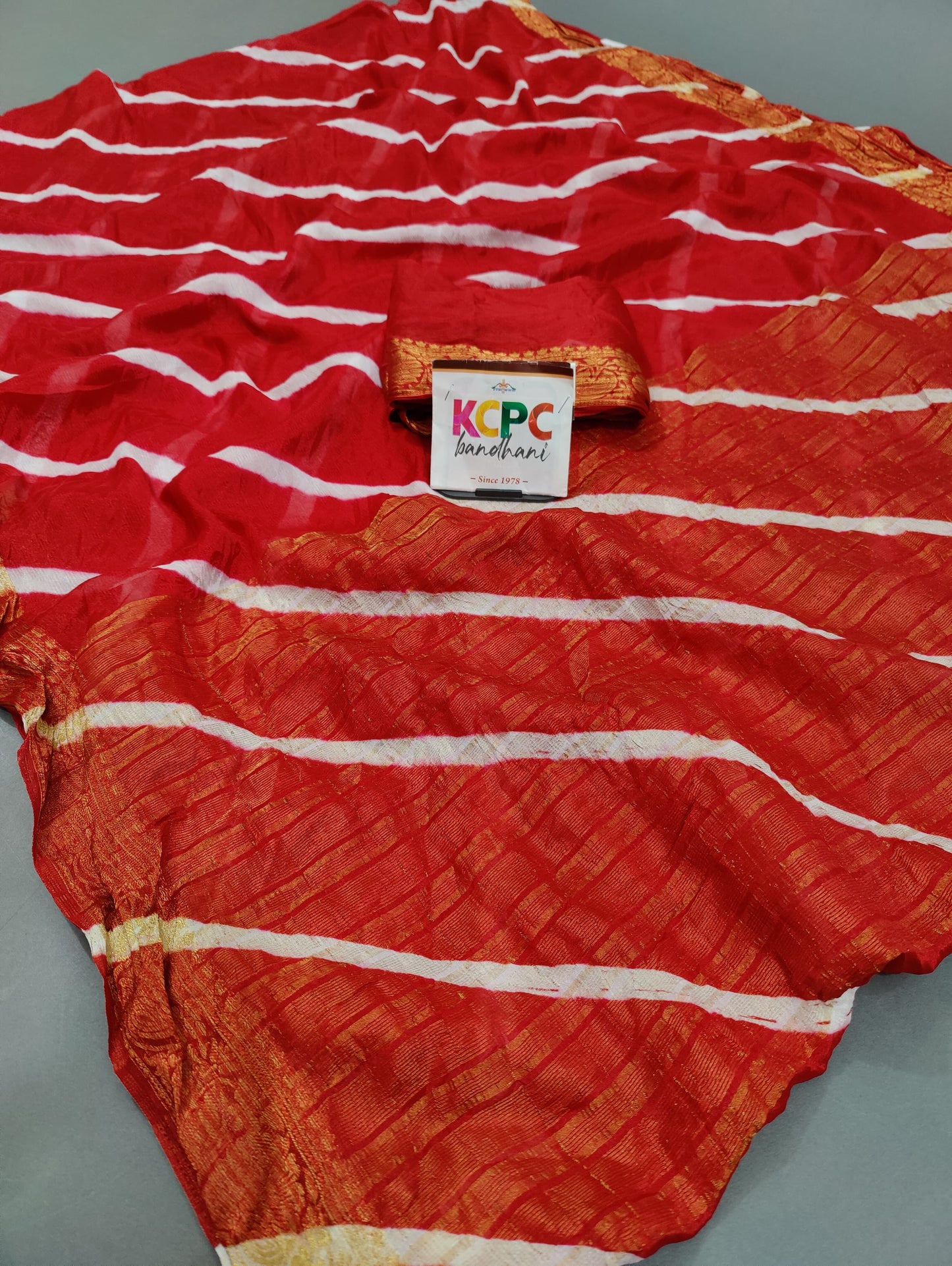 Jaipuri Traditional Chinon Fabric leheriya saree with Banarasi border Mhs