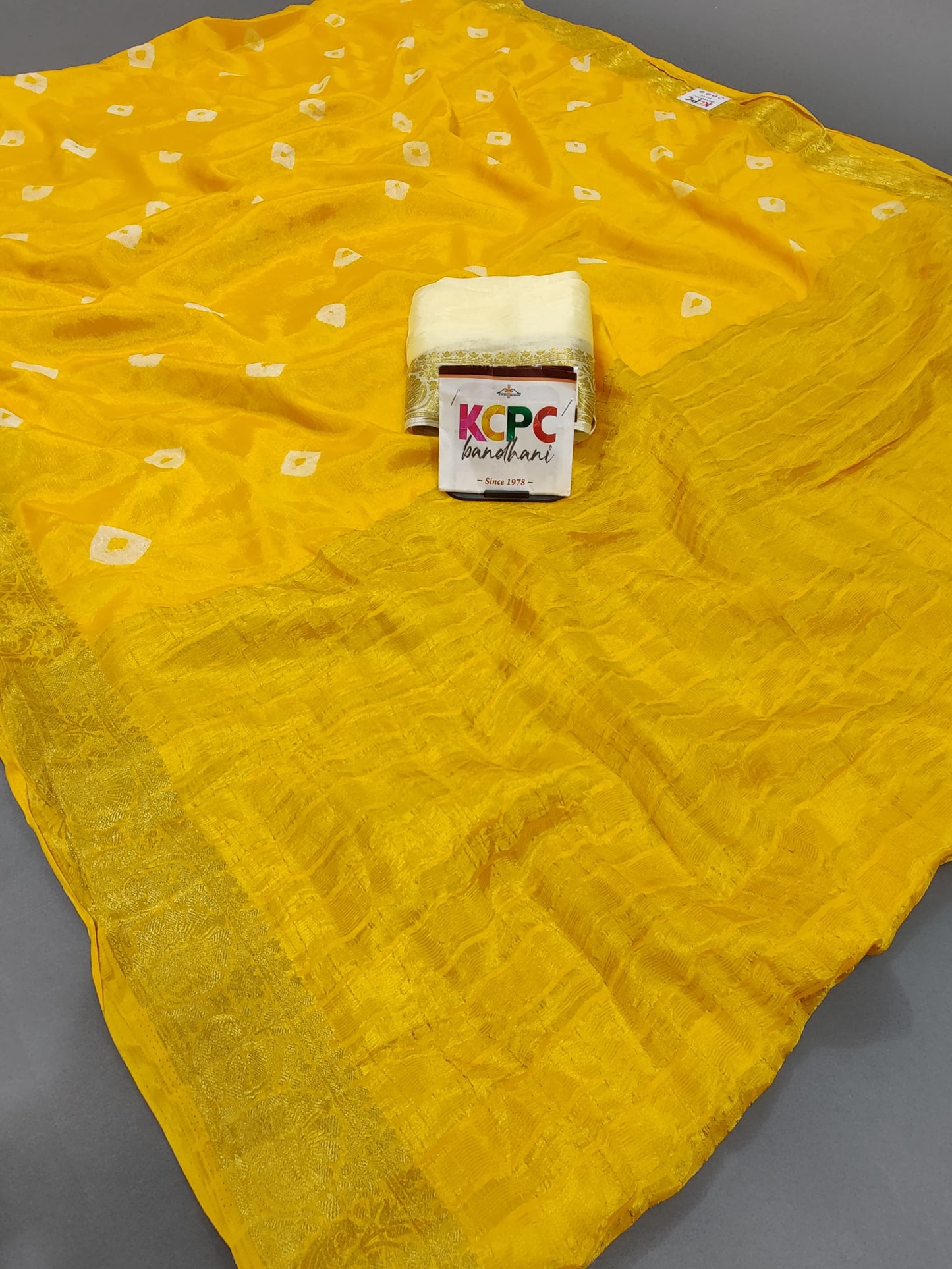 Jaipuri Traditional Chinon Fabric Bandhani Jhankar Saree with Banarasi border Mhs