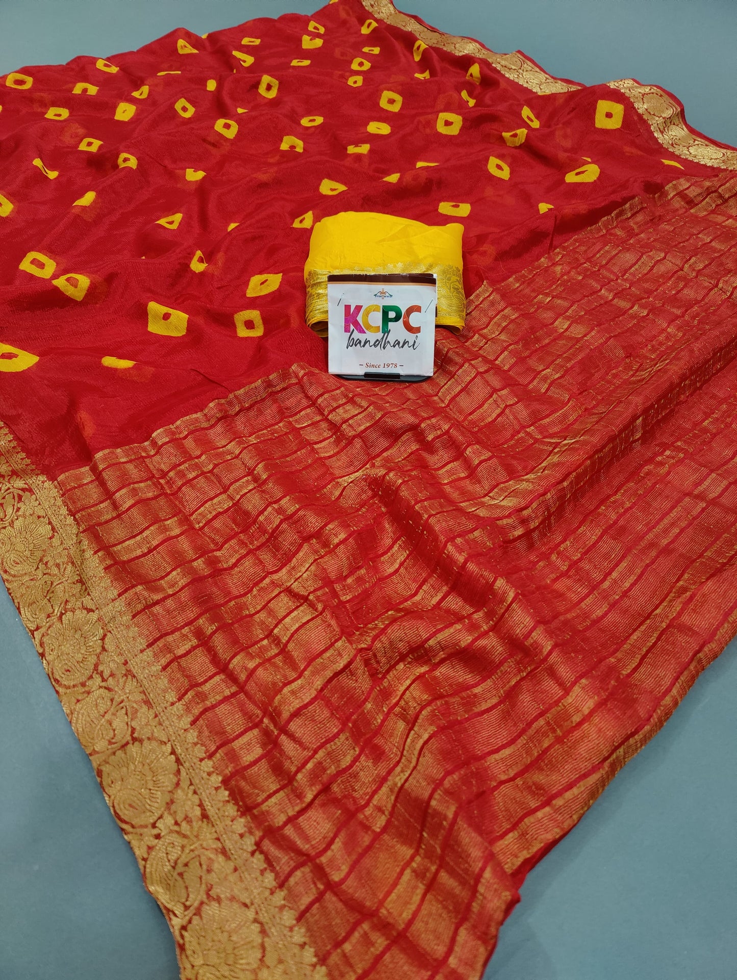 Jaipuri Traditional Chinon Fabric Bandhani Jhankar Saree with Banarasi border Mhs