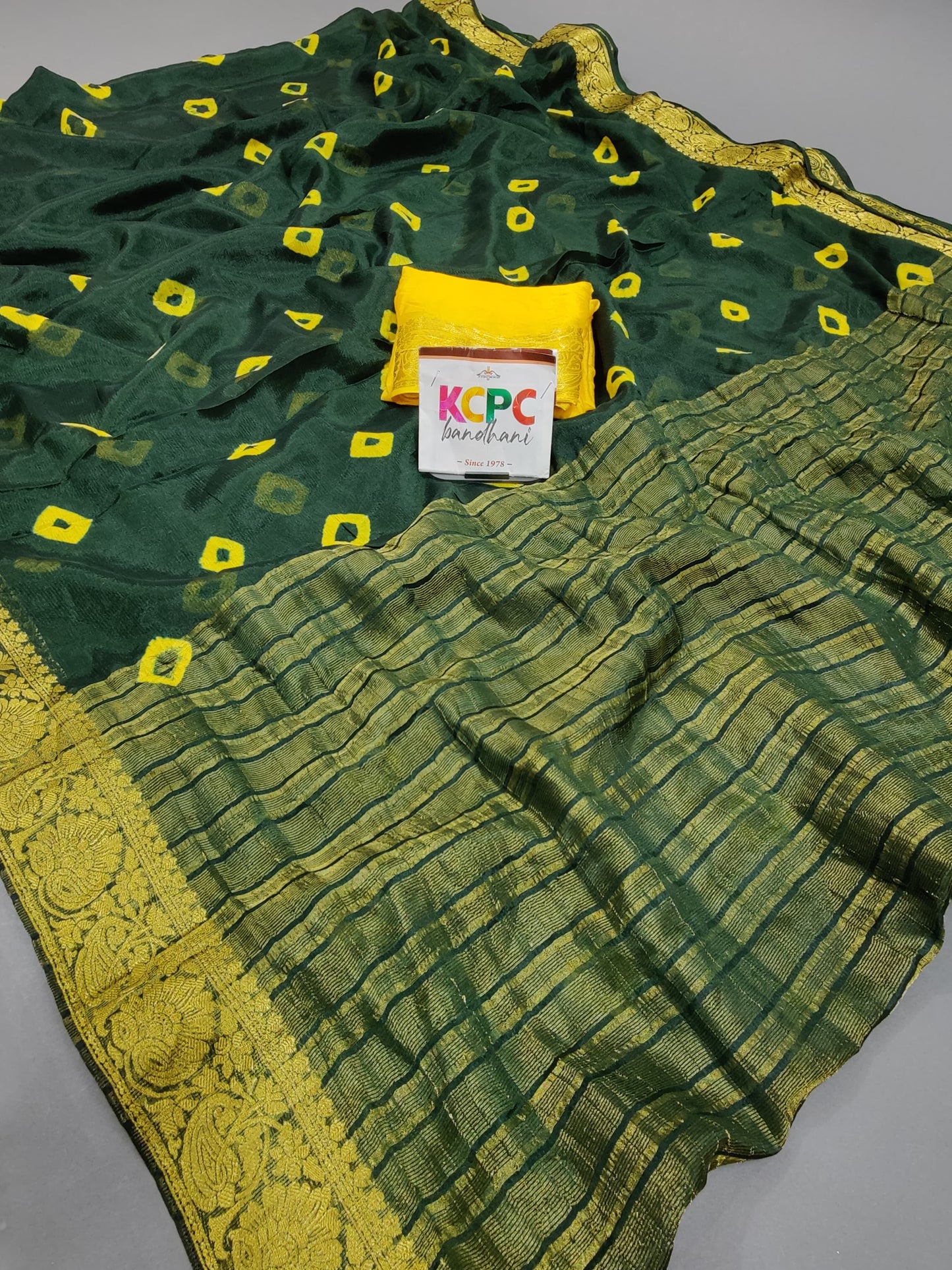 Jaipuri Traditional Chinon Fabric Bandhani Jhankar Saree with Banarasi border Mhs