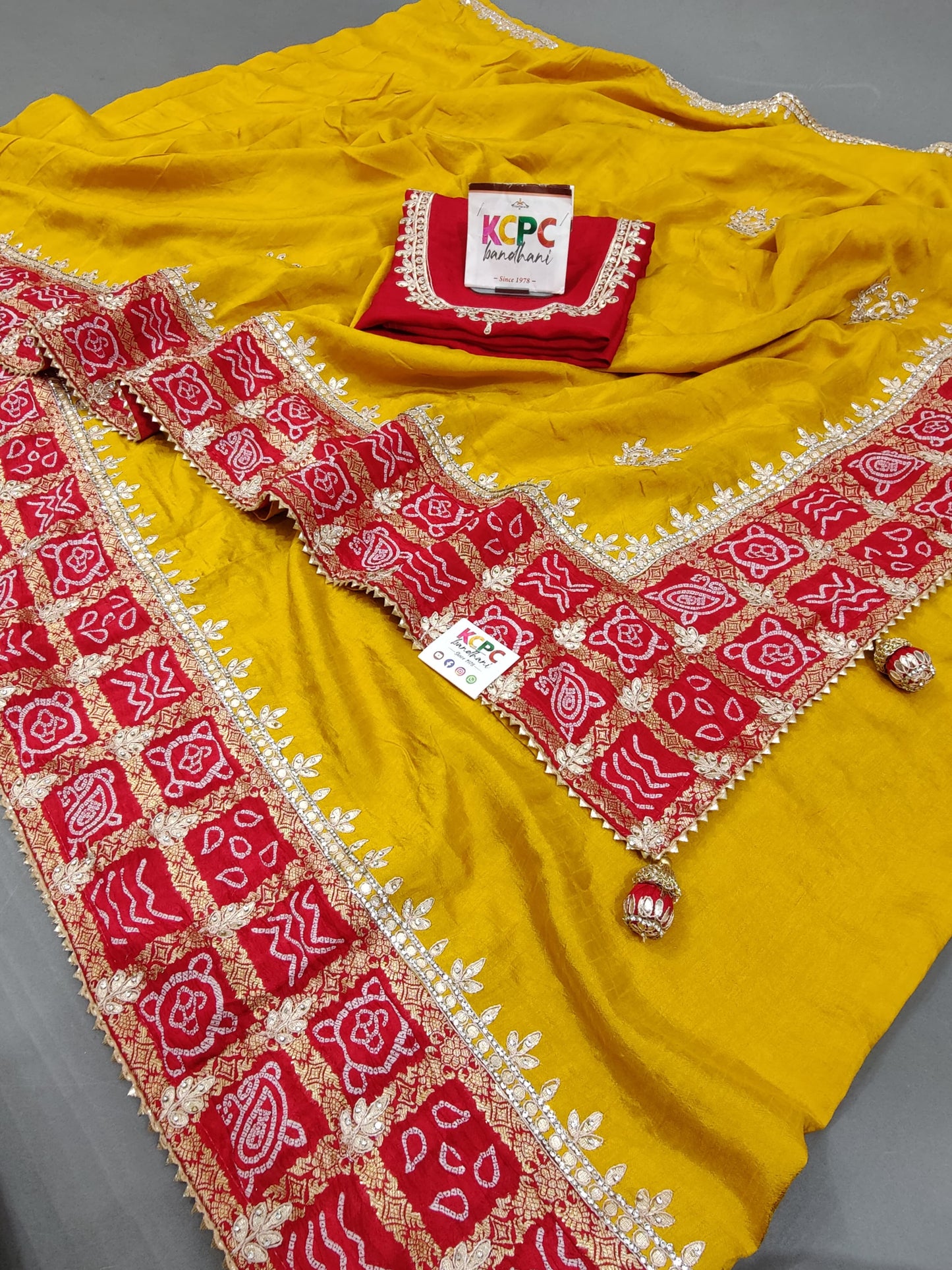 Designer Upada Gaji Silk Bandhani Border Saree with Gotapatti Handwork PAL