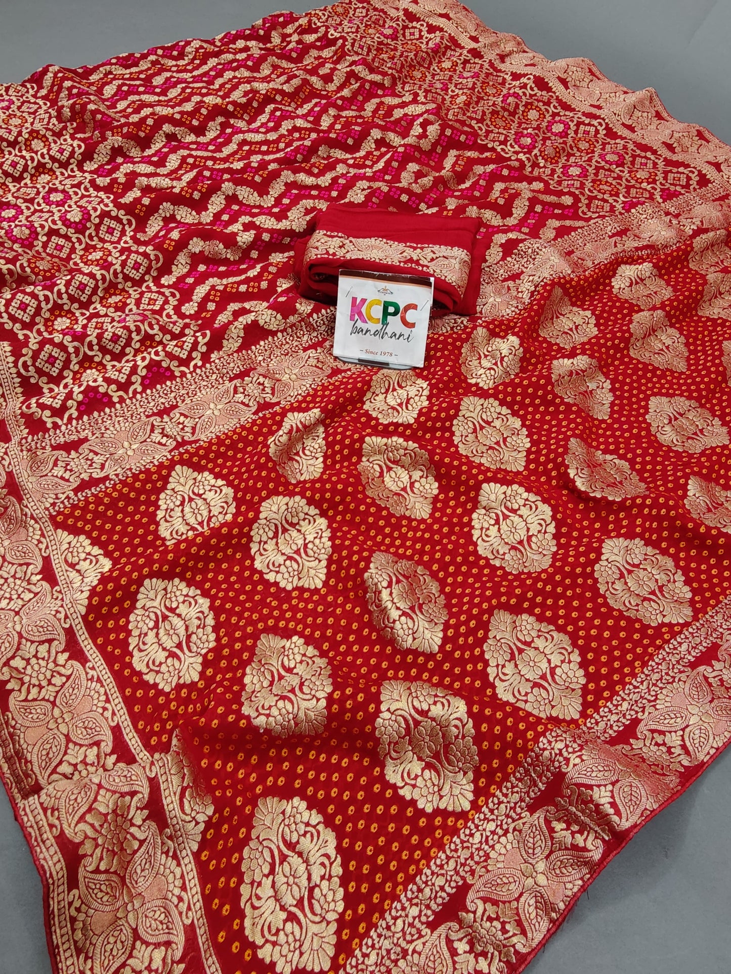 New Pure Georgette Banarasi Neemzari Bandhej Weaving Gharchola Saree RG