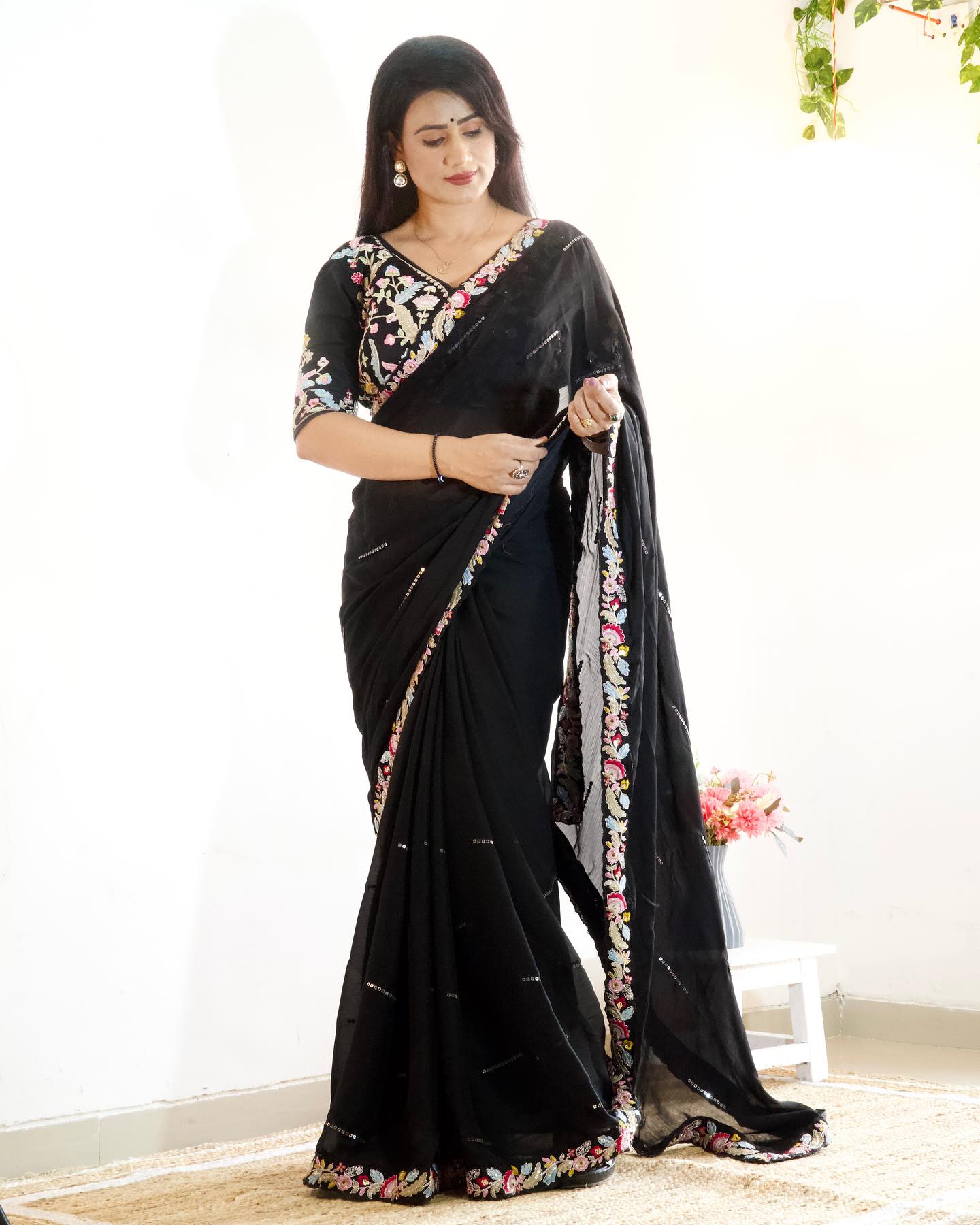 Pure Blooming NATURAL Rangoli silk saree with elegant sequence design on all over the saree Shm