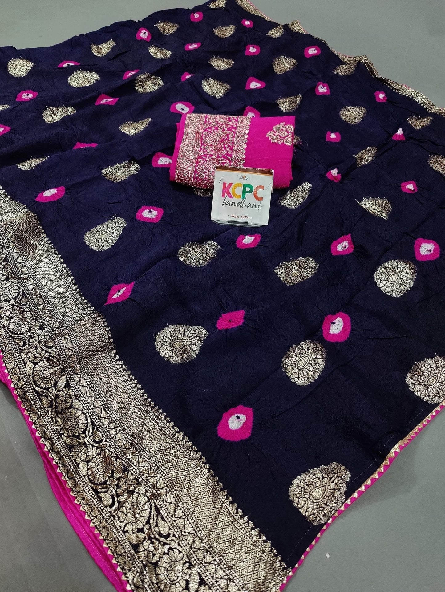 New Dola Silk Bandhani Jhankar Bandhej Saree with Banarasi Upada Zari Weaving PF