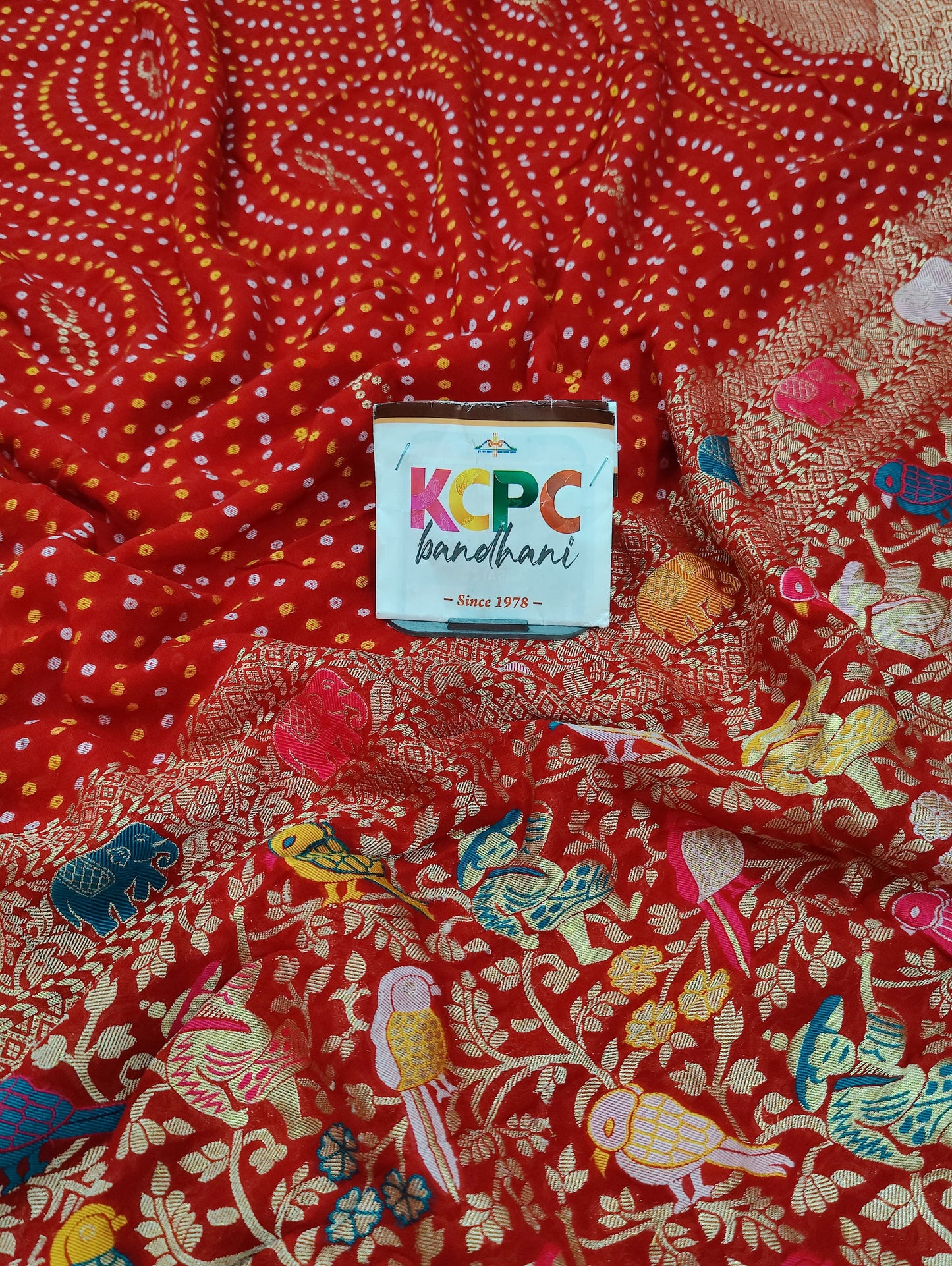 KcPc Exclusive Designer Jaipuri Bandhej Weaving Saree in Pure Georgette Banarasi Neemzari Pattern MKS