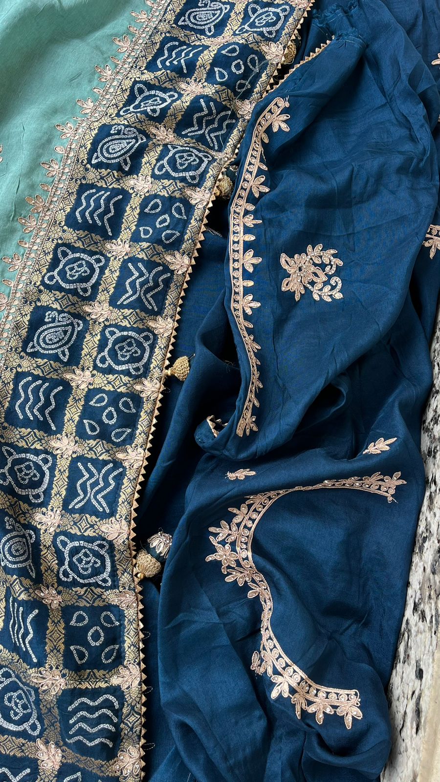 Designer Upada Gaji Silk Bandhani Border Saree with Gotapatti Handwork PAL