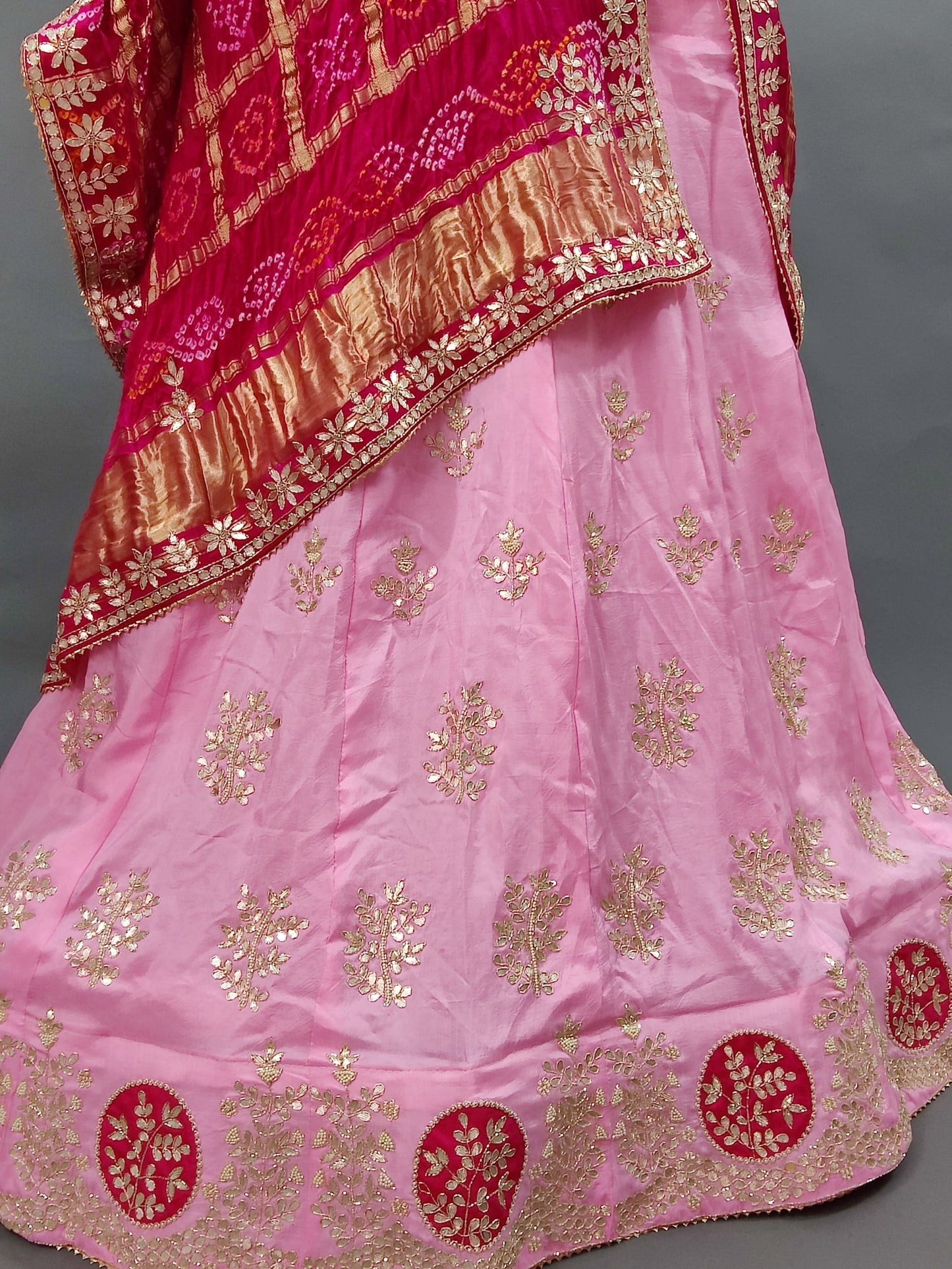 New Pure Upada Silk Zardoji Gotapatti Handwork Lehenga with pure gaji silk bandhani gharchola dupatta