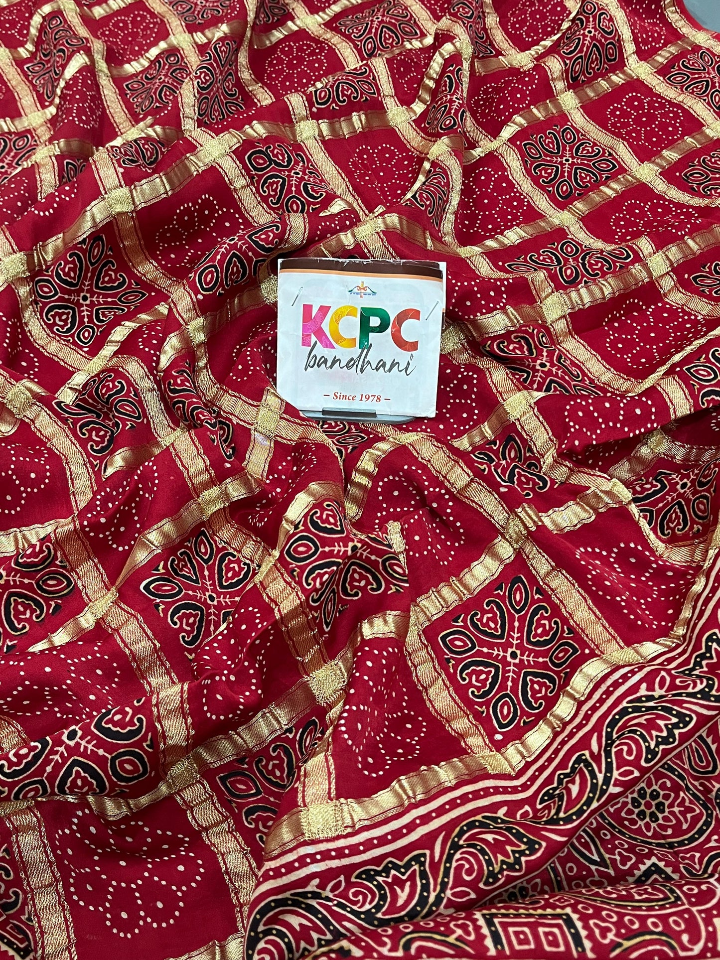 Pure Gaji Modal Silk Ajrakh Print Ghatchola Saree with blouse crafted by kutch bhuj karigars, aad