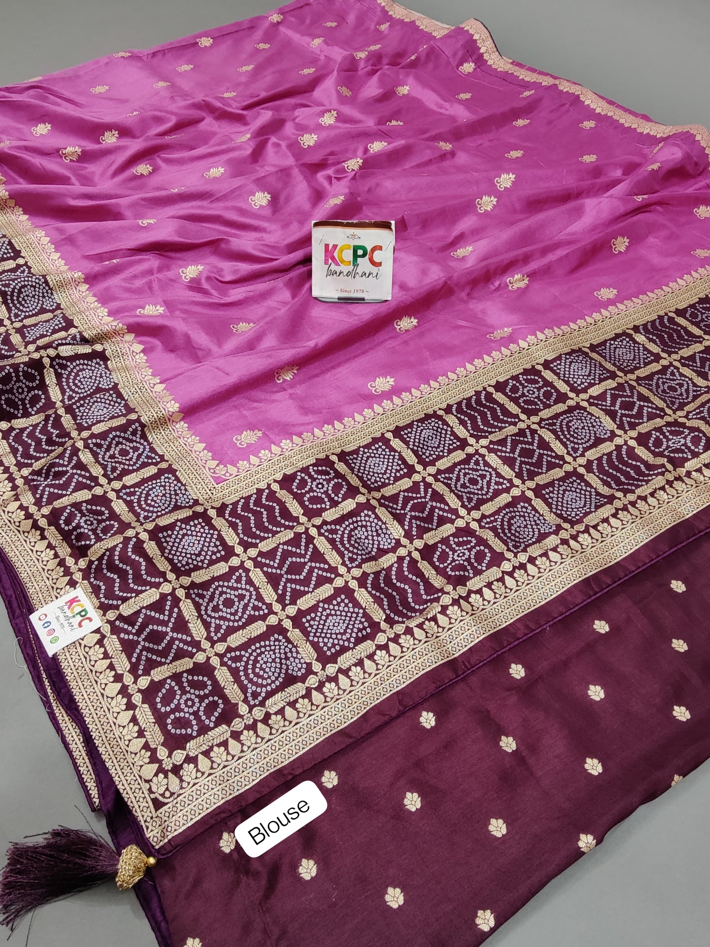 KcPc Exclusive Multicolor Bandhani Semi Gaji Silk Saree with Ghatchola Bandhej Border