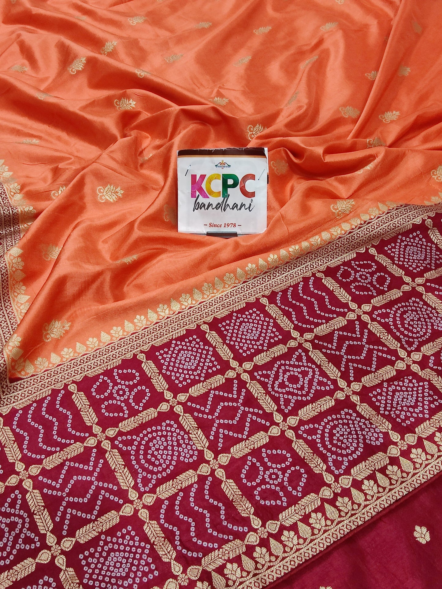 KcPc Exclusive Multicolor Bandhani Semi Gaji Silk Saree with Ghatchola Bandhej Border