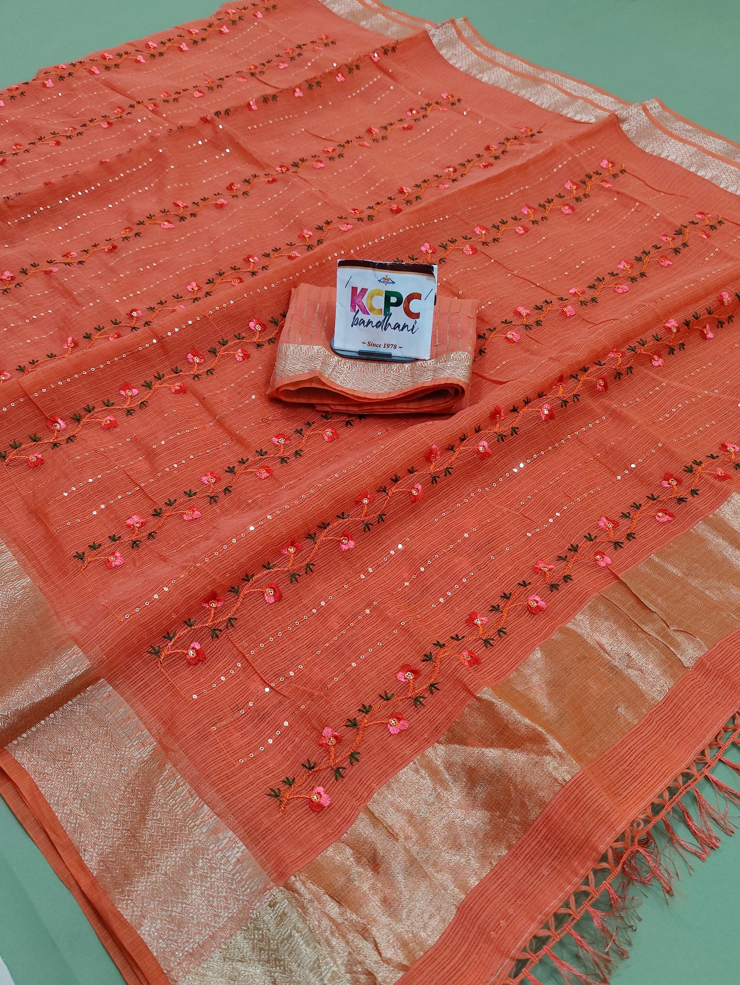 Kota Doria Kashida Work Gotapatti Style Rajasthani Bikaneri Daree with Blouse sna