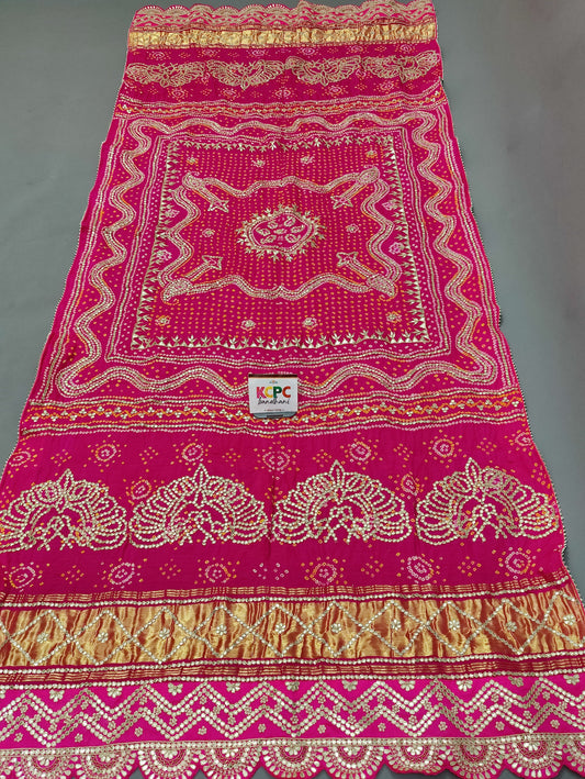 Latest Arrival Pure Gaji Silk Bandhani Raidana Gotapatti Work Chandokhani Dupatta