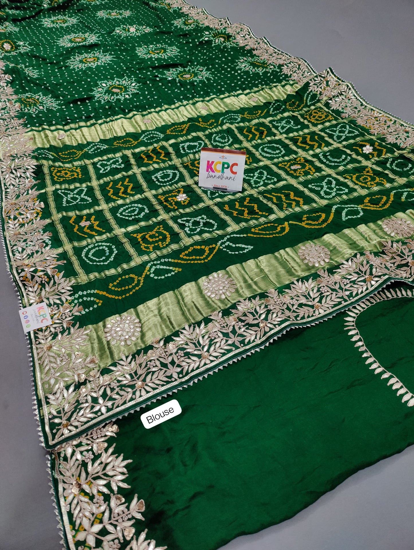 Pure Gaji Silk Bandhani Ghatchola Gotapatti Saree With Blouse , OR , KCPC