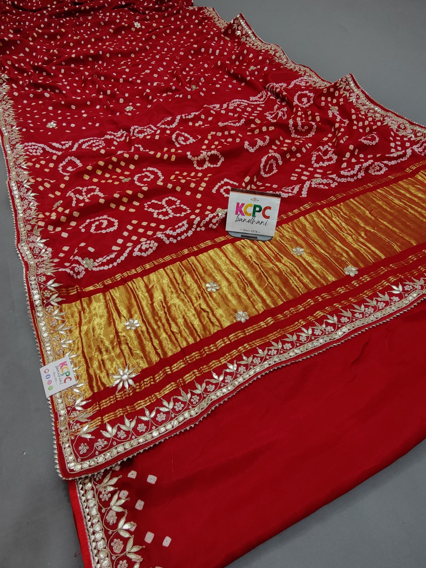 Pure Gaji Silk Bandhej with gotaptti Work With Tussles Saree, KCPC, NR