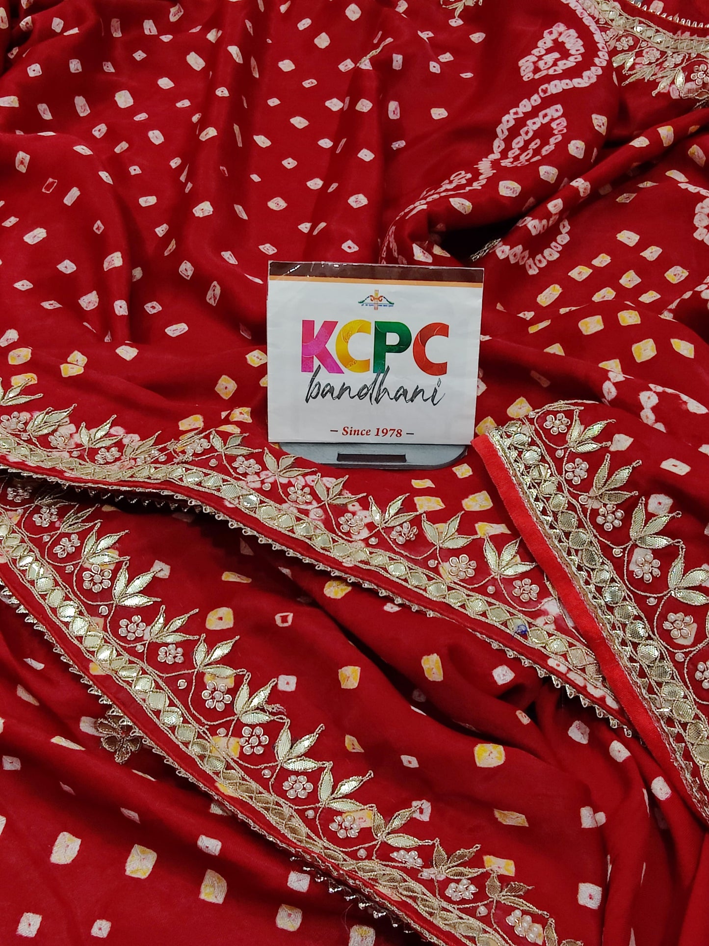 Pure Gaji Silk Bandhej with gotaptti Work With Tussles Saree, KCPC, NR