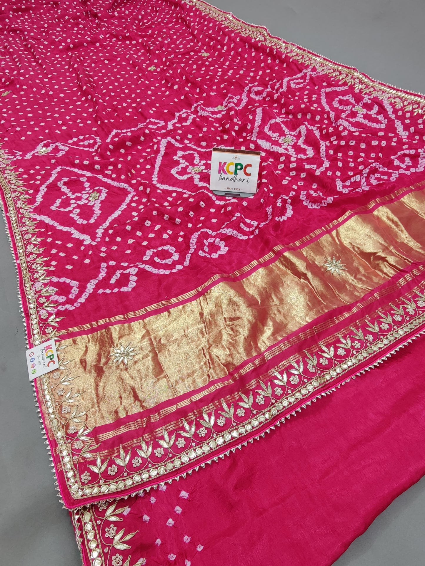 Pure Gaji Silk Bandhej with gotaptti Work With Tussles Saree, KCPC, NR