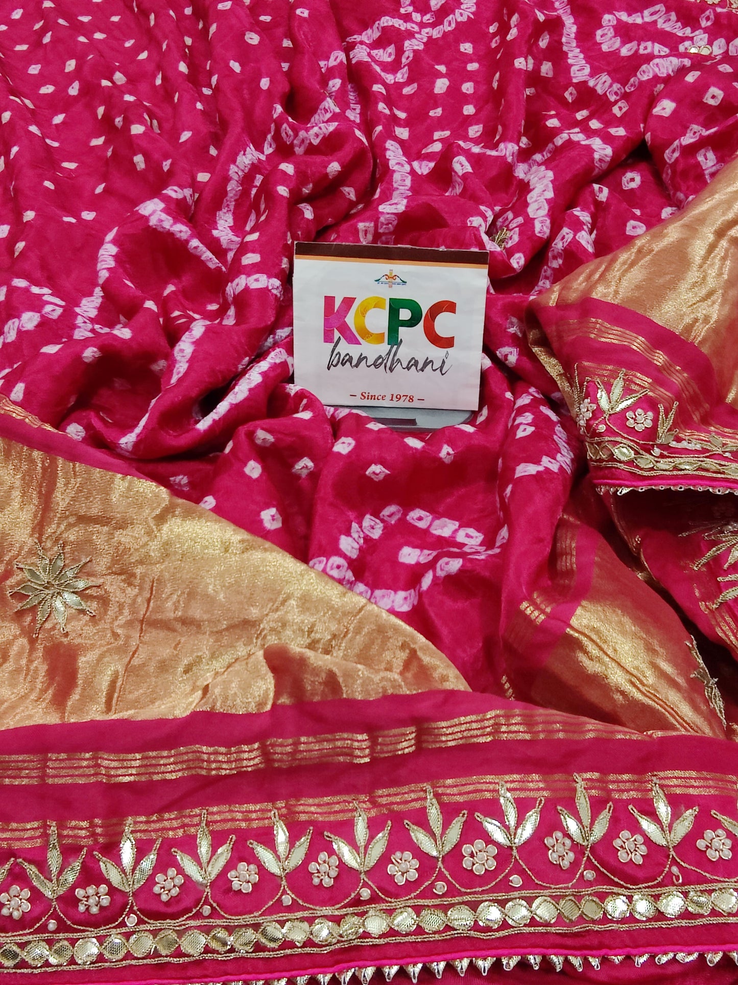 Pure Gaji Silk Bandhej with gotaptti Work With Tussles Saree, KCPC, NR