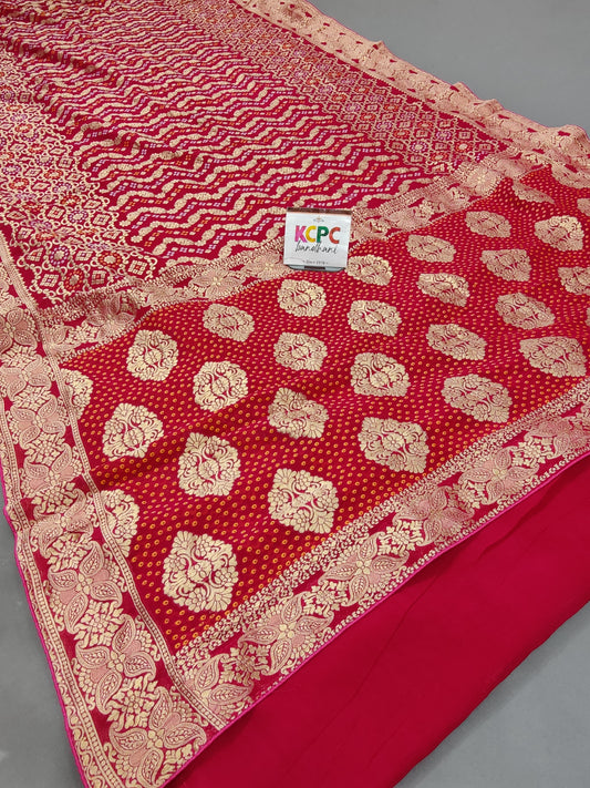 New Pure Georgette Banarasi Neemzari Bandhej Weaving Gharchola Saree RG